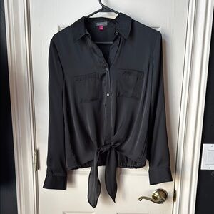 Vince Camuto Black Long Sleeve Asymmetrical Button Down Shirt